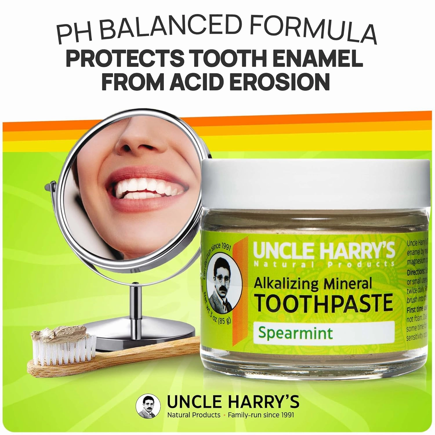 Uncle Harry's Natural & Fluoride-free Remineralizing Toothpaste - Freshens Breath & Strengthens Enamel - Spearmint, 3 Ounce (Pack of 1)