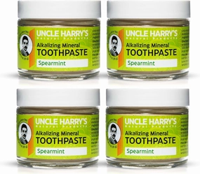 Uncle Harry's Spearmint Remineralizing Toothpaste | Natural Whitening & Breath Freshening Toothpaste - Fluoride Free, Vegan, Pack of 4