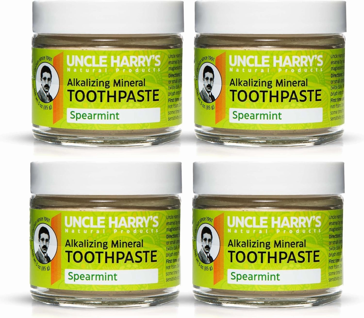 Uncle Harry's Spearmint Remineralizing Toothpaste | Natural Whitening & Breath Freshening Toothpaste - Fluoride Free, Vegan, Pack of 4