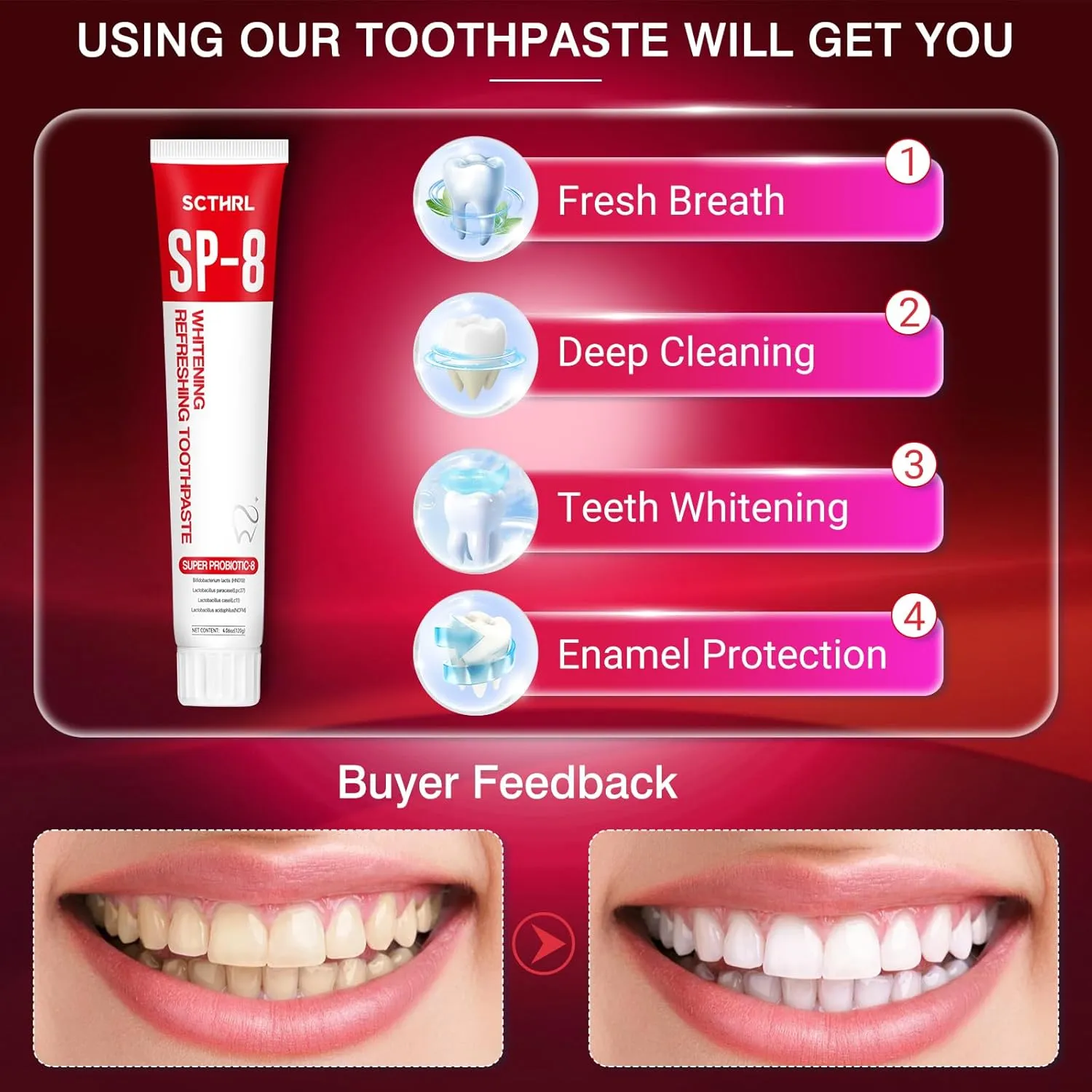 Upgraded SP-8 Probiotic Whitening Toothpaste, probiotic whitening Formula with 4 Kinds of probiotics, Mint Flavor freshens Breath, removes Plaque, Protects Tooth Enamel, Perfect for Family Oral Care