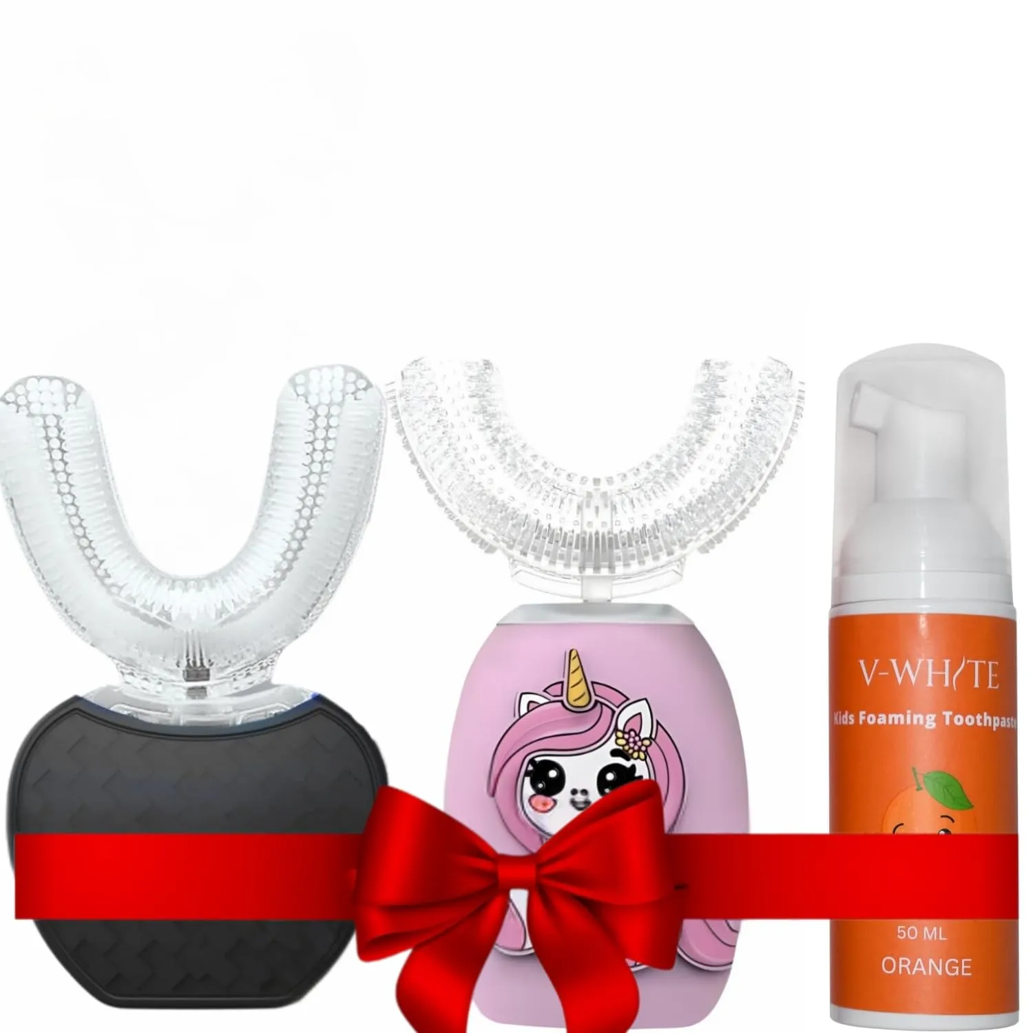 V-WHITE Ultrasonic Toothbrush Bundle: Ultimate Oral Care for The Whole Family Includes 1 X Electric Toothbrush for Adult, 1 X Electric Toothbrush for Kids and 1 X Foam Toothpaste for Kids