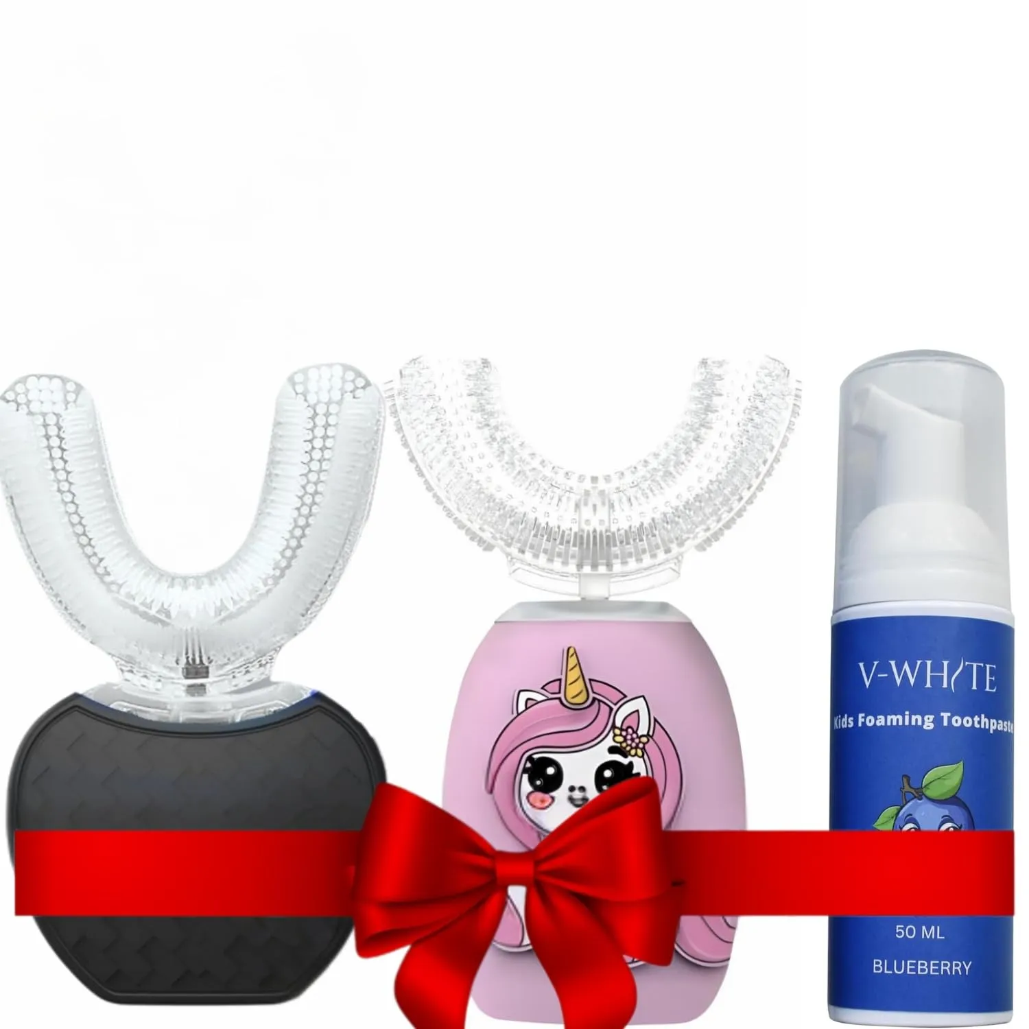 V-WHITE Ultrasonic Toothbrush Bundle: Ultimate Oral Care for The Whole Family Includes 1 X Electric Toothbrush for Adult, 1 X Electric Toothbrush for Kids and 1 X Foam Toothpaste for Kids