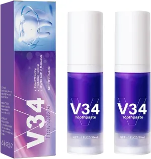V34 Tooth Cleaning Mu Si, Whitening Teeth to Clean and Care for Gums, Stain Whitening Yellow Tooth Toothpaste, Sensitive Teeth to Protect Gums, Fresh Breath Pressing Toothpaste (2pcs)