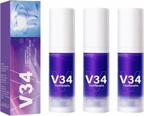 V34 Tooth Cleaning Mu Si, Whitening Teeth to Clean and Care for Gums, Stain Whitening Yellow Tooth Toothpaste, Sensitive Teeth to Protect Gums, Fresh Breath Pressing Toothpaste (3pcs)