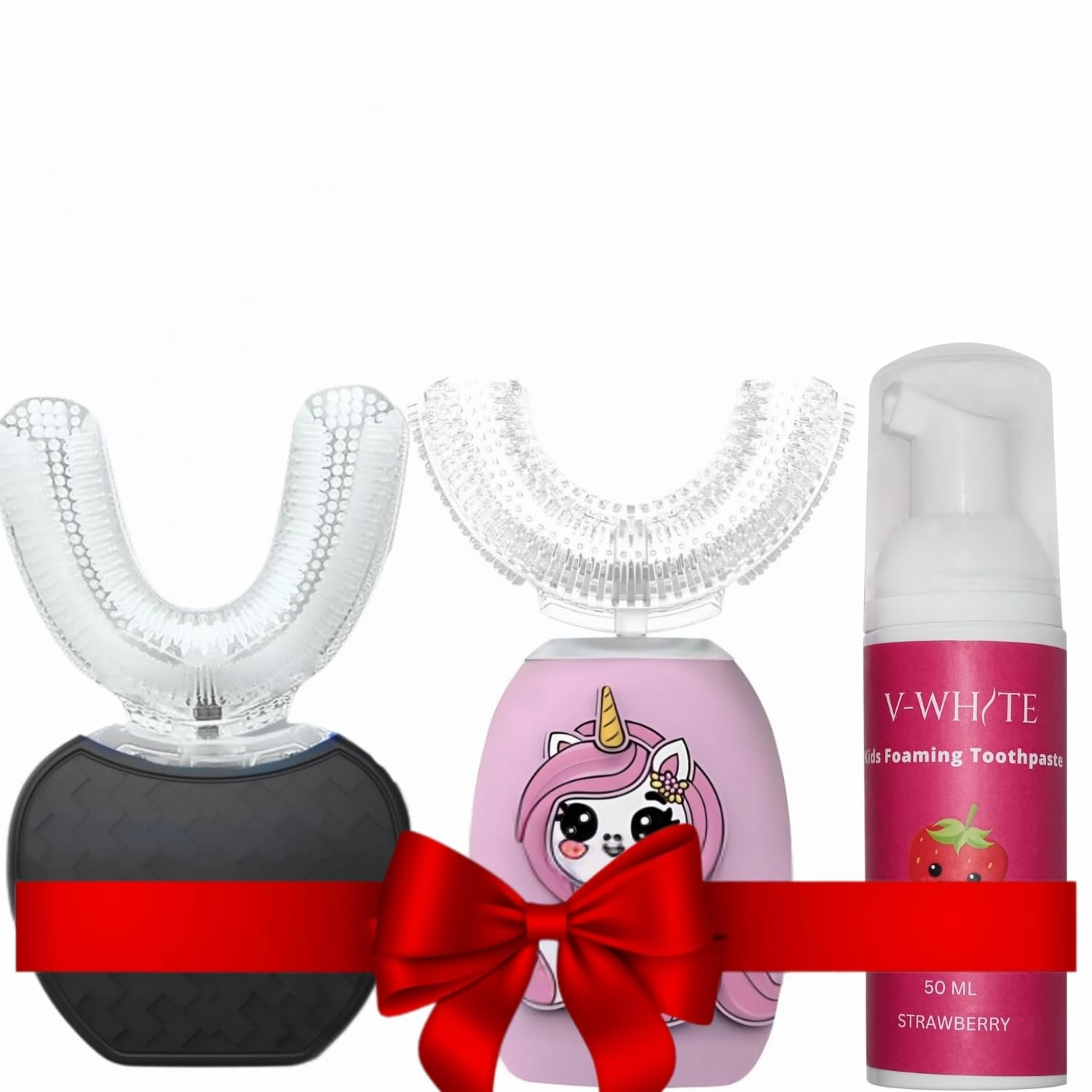 V-WHITE Ultrasonic Toothbrush Bundle: Ultimate Oral Care for The Whole Family Includes 1 X Electric Toothbrush for Adult, 1 X Electric Toothbrush for Kids and 1 X Foam Toothpaste for Kids