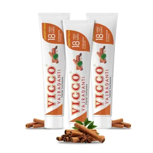 Vicco Vajradanti Ayurvedic Herbal Toothpaste by Vicco – 70 Year Legacy of Ayurveda, Cinnamon Flavour, with 18 Ayurvedic Herbs & Barks, 100% Natural, Vegan, Fluoride-Free & Cruelty-Free – 7 oz (3 Pack)