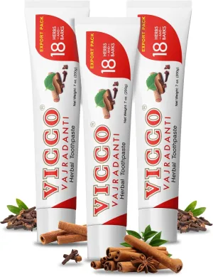 Vicco Vajradanti Ayurvedic Herbal Toothpaste by Vicco – 70 Year Legacy of Ayurveda, with 18 Ayurvedic Herbs & Barks, 100% Natural, Vegan, Fluoride-Free & Cruelty-Free – 7 oz (3 Pack)