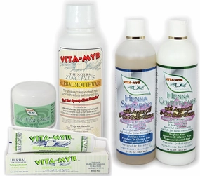 VITA-MYR Complete Care Set - Henna Shampoo/Conditioner, Mouthwash, Zinc  XTRA Toothpaste, Aloe Vera Cream