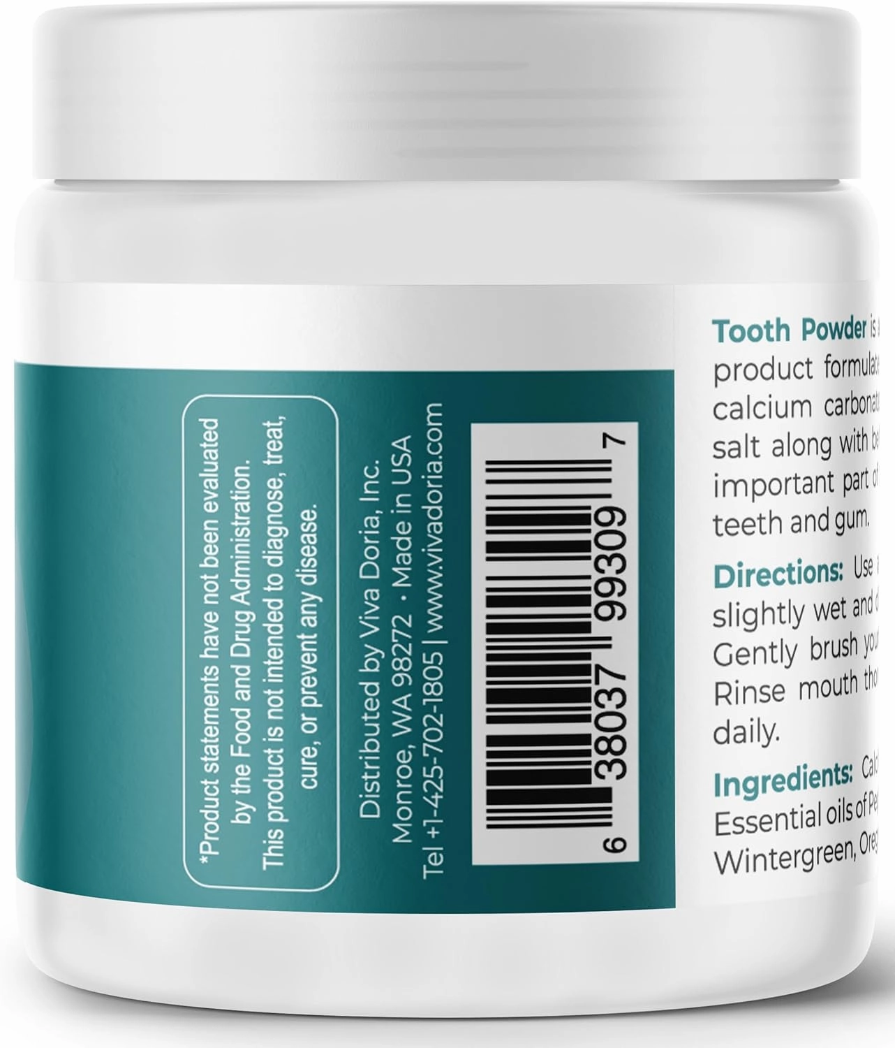 Viva Doria Natural Tooth Powder | Remineralizing Tooth Powder | Natural Teeth Whitening Powder | Toothpaste Power | Breath Freshener | Refreshing Mint Flavor | 10 Oz
