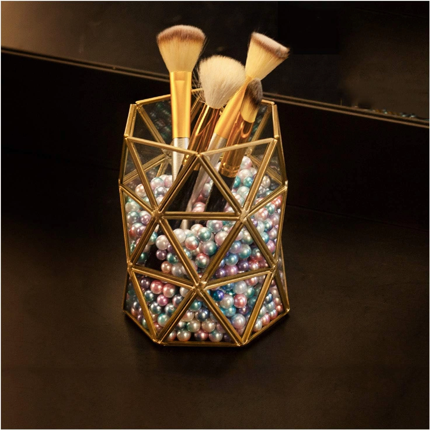 VSULZVNU Makeup Brush Holder Makeup Organizer Clear Cosmetic Storage Box with Pearls for Makeup Brush Eyeliner Lipstick Eyebrow Pencil D (B)