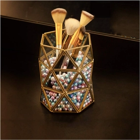 VSULZVNU Makeup Brush Holder Makeup Organizer Clear Cosmetic Storage Box with Pearls for Makeup Brush Eyeliner Lipstick Eyebrow Pencil D (B)