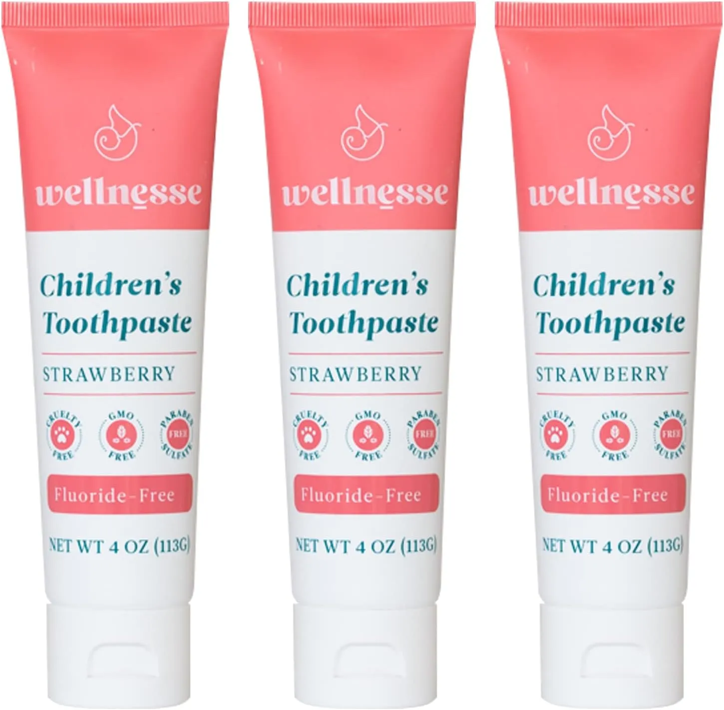 Wellnesse Kids Hydroxyapatite Toothpaste with Xylitol - Fluoride Free Toddler & Children's Natural Toothpaste, Freshens Breath, Sensory-Friendly Oral Care, Vegan, Strawberry Flavor, 4 oz (Pack of 3)
