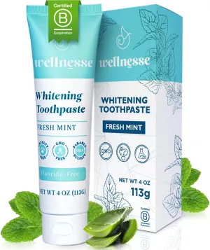 Wellnesse Whitening Hydroxyapatite Toothpaste with Xylitol, Natural Fluoride-Free Teeth Whitening Toothpaste for Adults, Strengthens Enamel, Supports Gum Health, Fresh Mint Flavor, 4 oz (Pack of 1)