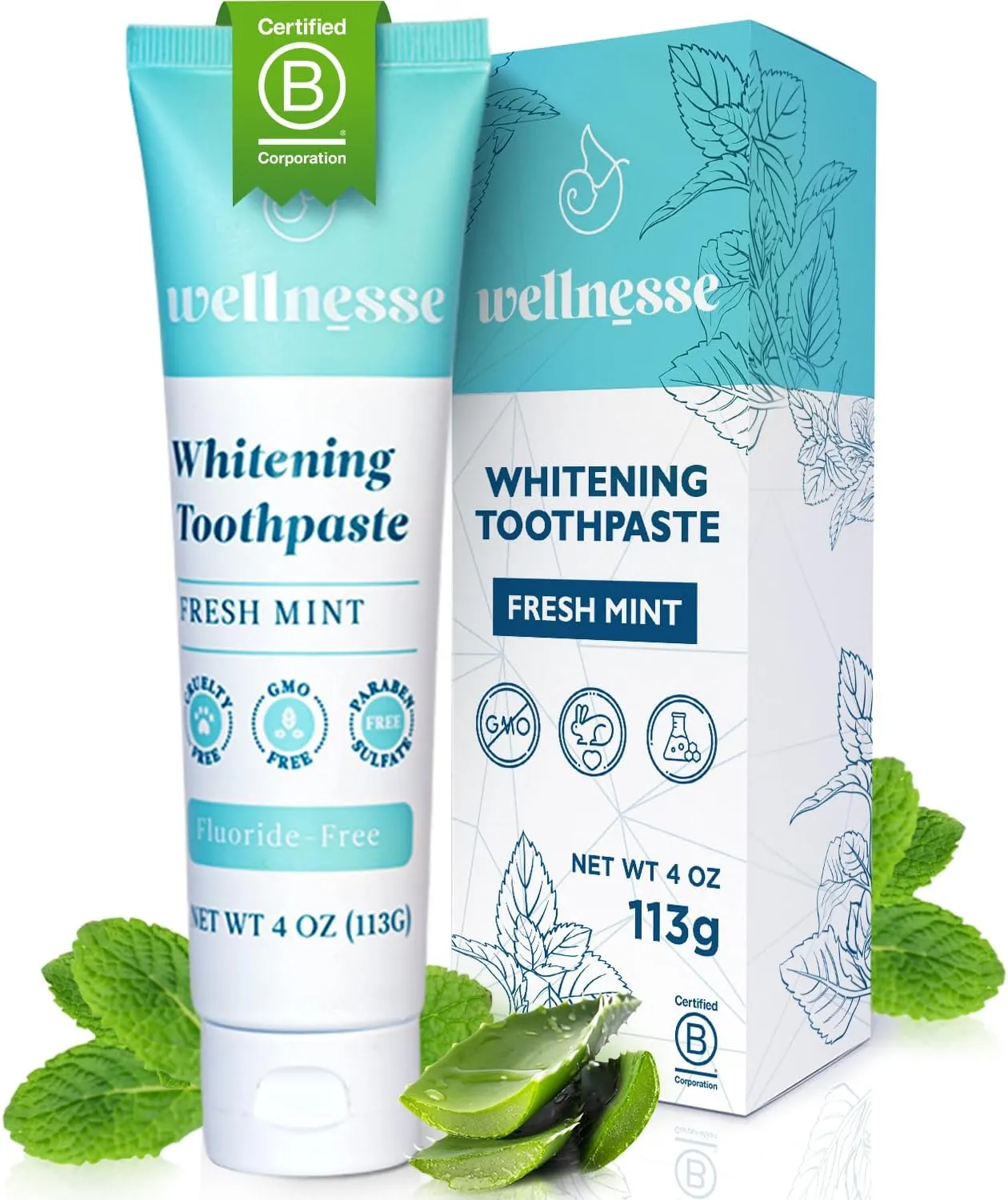 Wellnesse Whitening Hydroxyapatite Toothpaste with Xylitol, Natural Fluoride-Free Teeth Whitening Toothpaste for Adults, Strengthens Enamel, Supports Gum Health, Fresh Mint Flavor, 4 oz (Pack of 1)