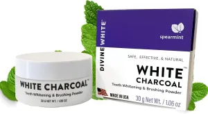 White Charcoal Powder for Teeth Whitening and Brushing - Cleans Teeth Like Whitening Toothpaste, Removes Surface Stains with Natural Ingredients and Freshens Breath. Fluoride-Free, Xylitol, USA-Made