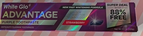 White Glo Advantage Purple Toothpaste, 2 Pack, Strawberry Flavored, Anti-Cavity Fluoride, Color Correcting Technology, Fast Whitening Formula
