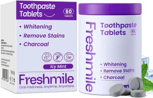 Whitening Toothpaste Tablets with Nano-Hydroxyapatite (NHA) for Smokers, Super Cold, Fluoride-Free, Charcoal Powder Whitening, Deep Clean, Enamel Repair, Travel-Friendly Tabs (60 Count)