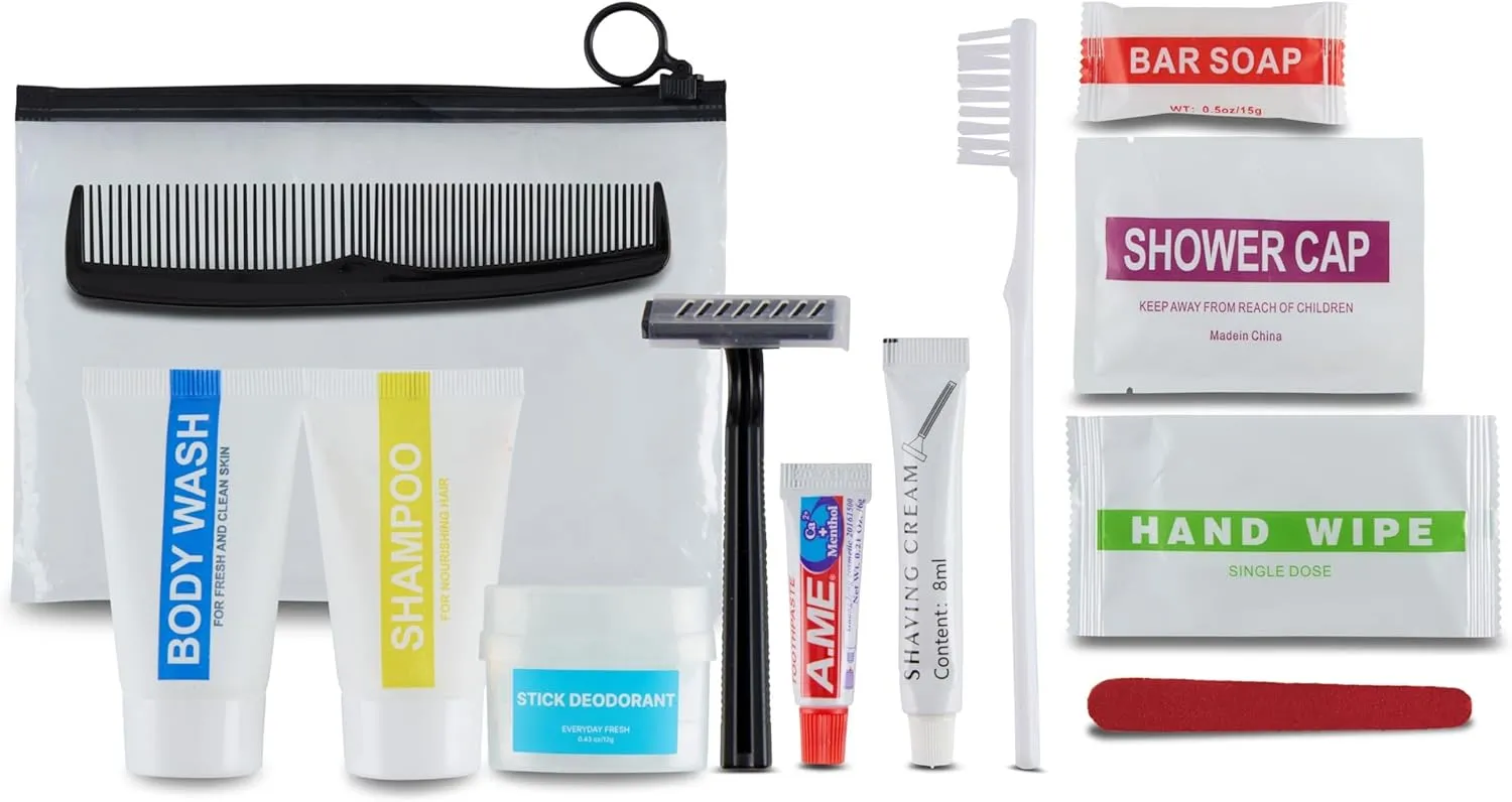 Wholesale Case of 50 Basic Hygiene Kits for Donations – Bulk Toiletry Supplies in Zip Pouch – Perfect for Donations Homeless Shelters, Relief Efforts & Charity Drives (50ct)