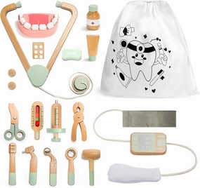 Wooden Doctor Kit for Toddlers 3-5, 19Pcs Pretend Play Dentist Kids Doctor Play Set, Role Play Toy Doctor Kit Medical Playset with Stethoscope, Gift for Boys Girls Ages 3  Years