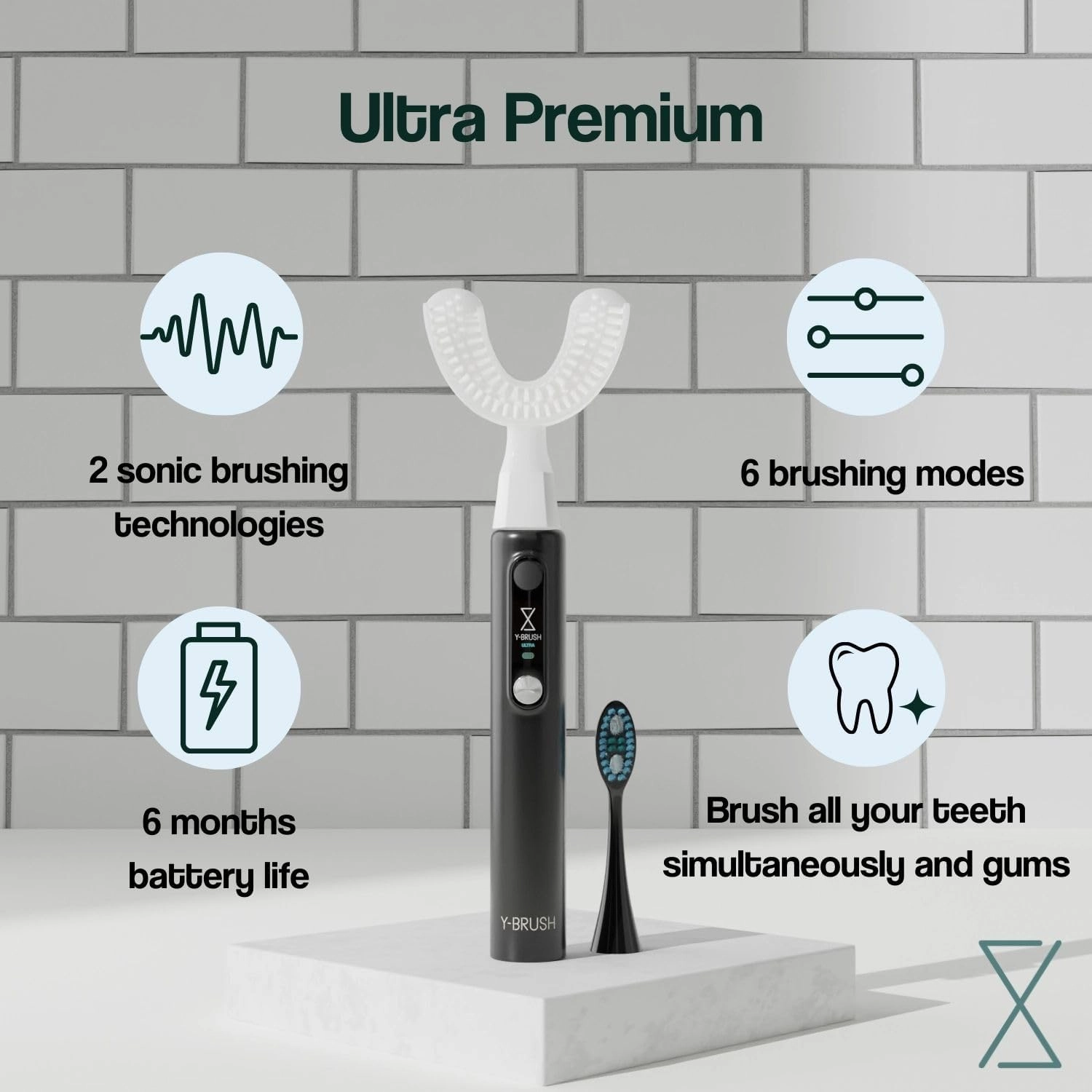 Y-Brush Ultra Premium - Sonic Toothbrush - USB-C Rechargeable, Travel Case, 6 Cleaning Modes