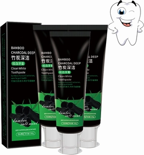 Yanjiayi Bamboo Charcoal Deep Clean White Toothpaste, Activated Charcoal Teeth Whitening, 3 Pack (Black)