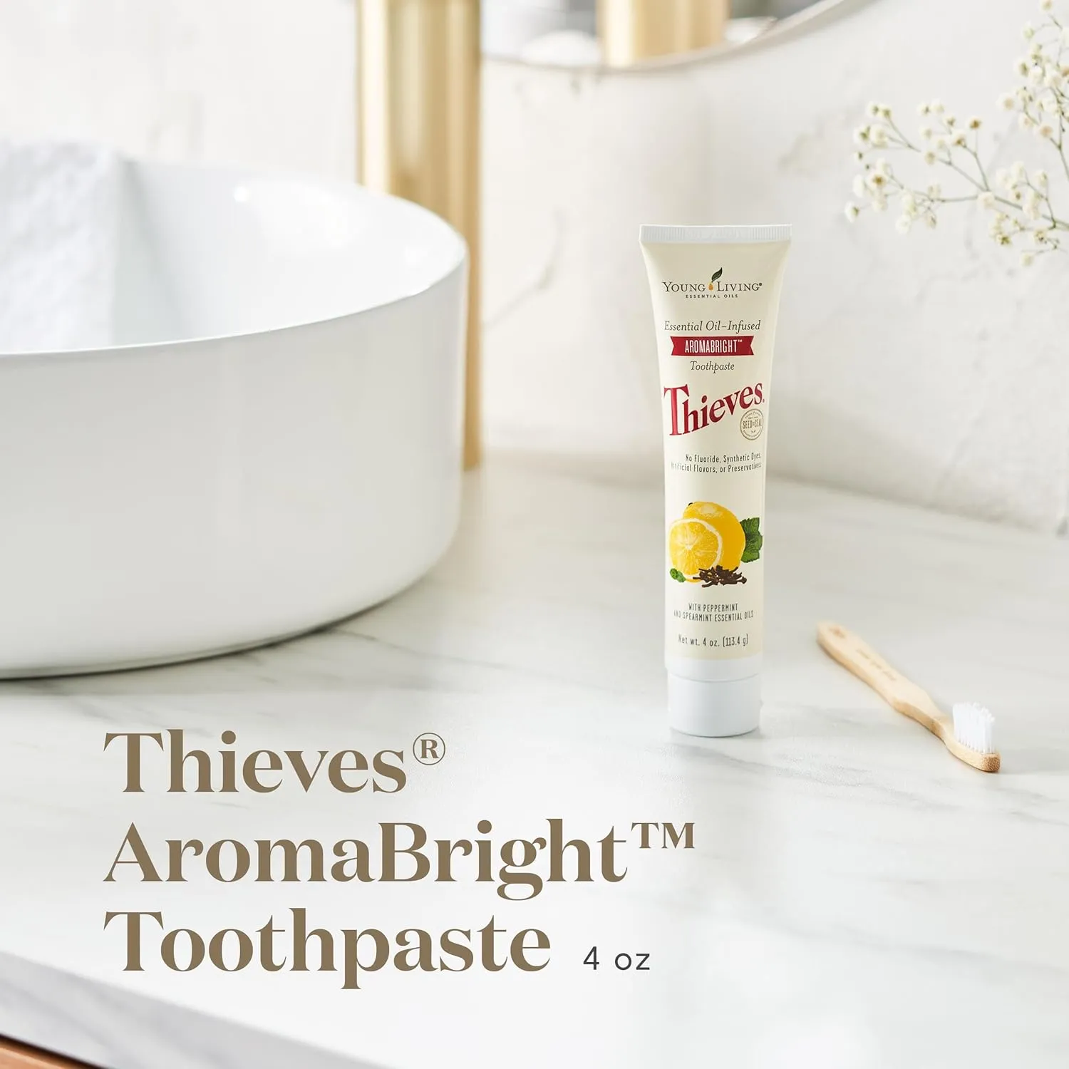 Young Living Thieves AromaBright Toothpaste | Fluoride-Free, Essential Oil-Infused Natural Toothpaste, Refreshing Oral Care for a Clean & Radiant Smile, 4 oz Tube