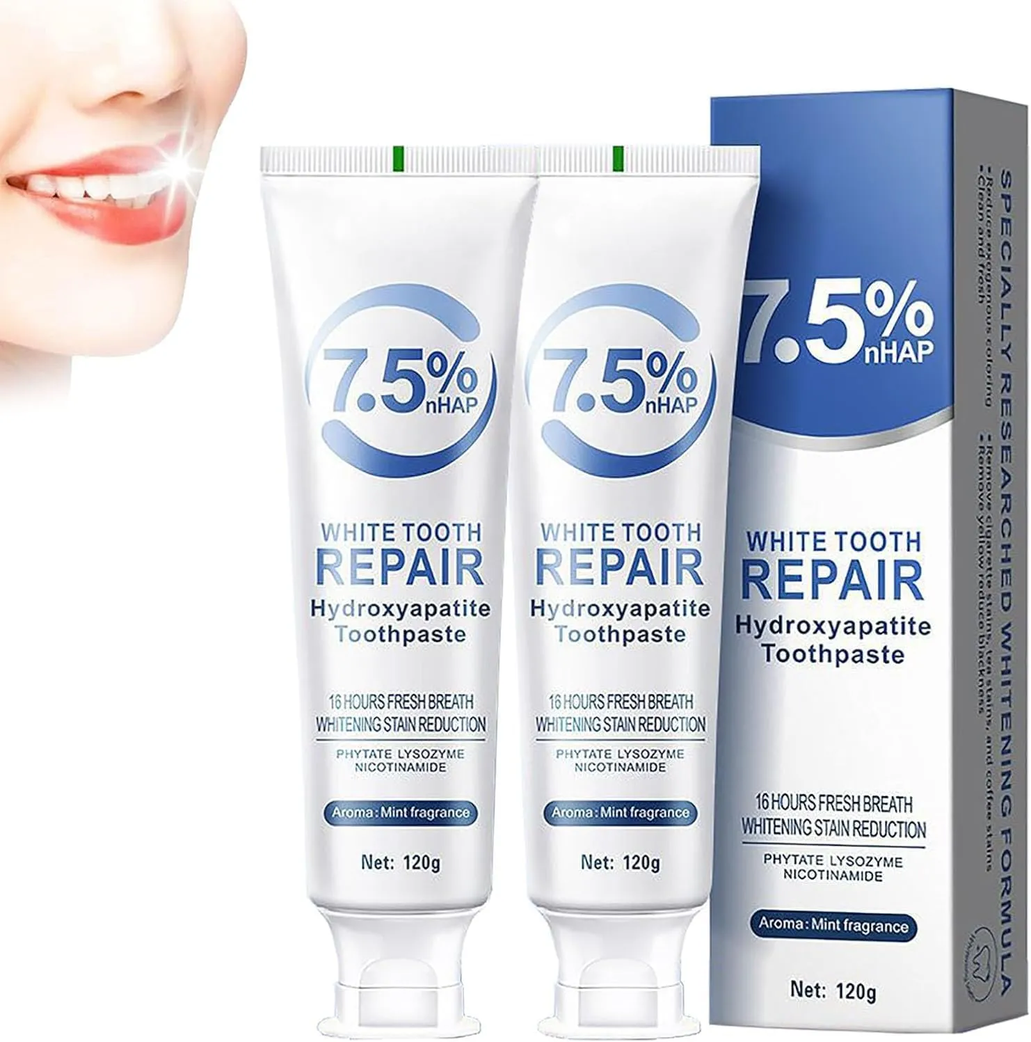 Zealburst Toothpaste, Zealburst Fluoride-Free Hydroxyapatite Teeth Whitening Toothpaste, Fresh Breath, Repair and Protect Teeth, Remove Stain (2PCS)
