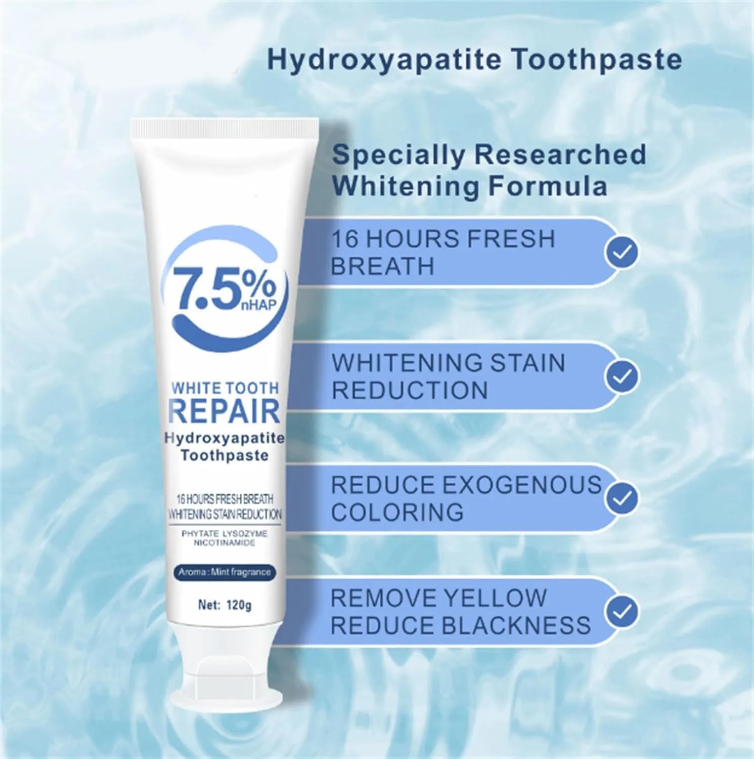 Zealburst Toothpaste, Zealburst Fluoride-Free Hydroxyapatite Teeth Whitening Toothpaste, Fresh Breath, Repair and Protect Teeth, Remove Stain (2PCS)