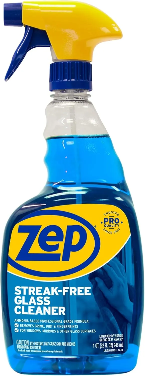 Zep Streak-Free Glass Cleaner - 32 Oz (Case of 12) ZU112032- Professional Grade Formula that Cleans Dirt, Fingerprints, Grime, Smoke Haze, and Toothpaste on Windows, Mirrors, and Other Glass Surfaces