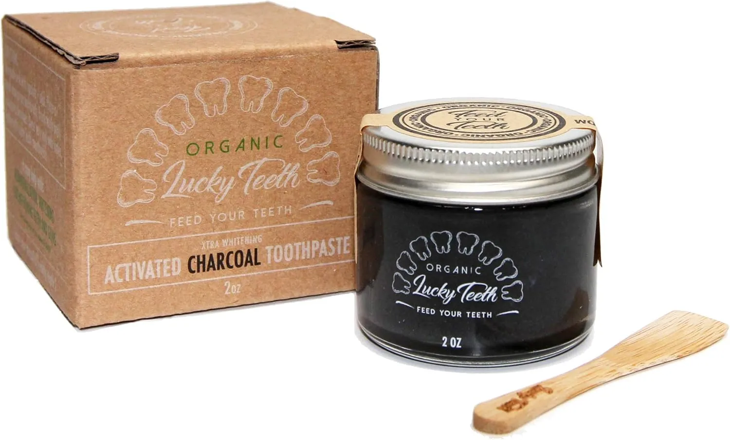 Zero Waste Glass jar Charcoal Toothpaste Xtra Whitening Toothpaste - by Lucky Teeth - All Natural, Organic, Remineralizing and Fortifying (2 oz Glass)