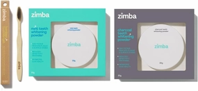 Zimba Activated Day & Night Whitening Powder Kit - Minty (30 g) and Activated Organic Charcoal Teeth Whitening Powder (30 g) with a Free Bamboo Toothbrush for Coffee, Wine, Tobacco, and Other Stains